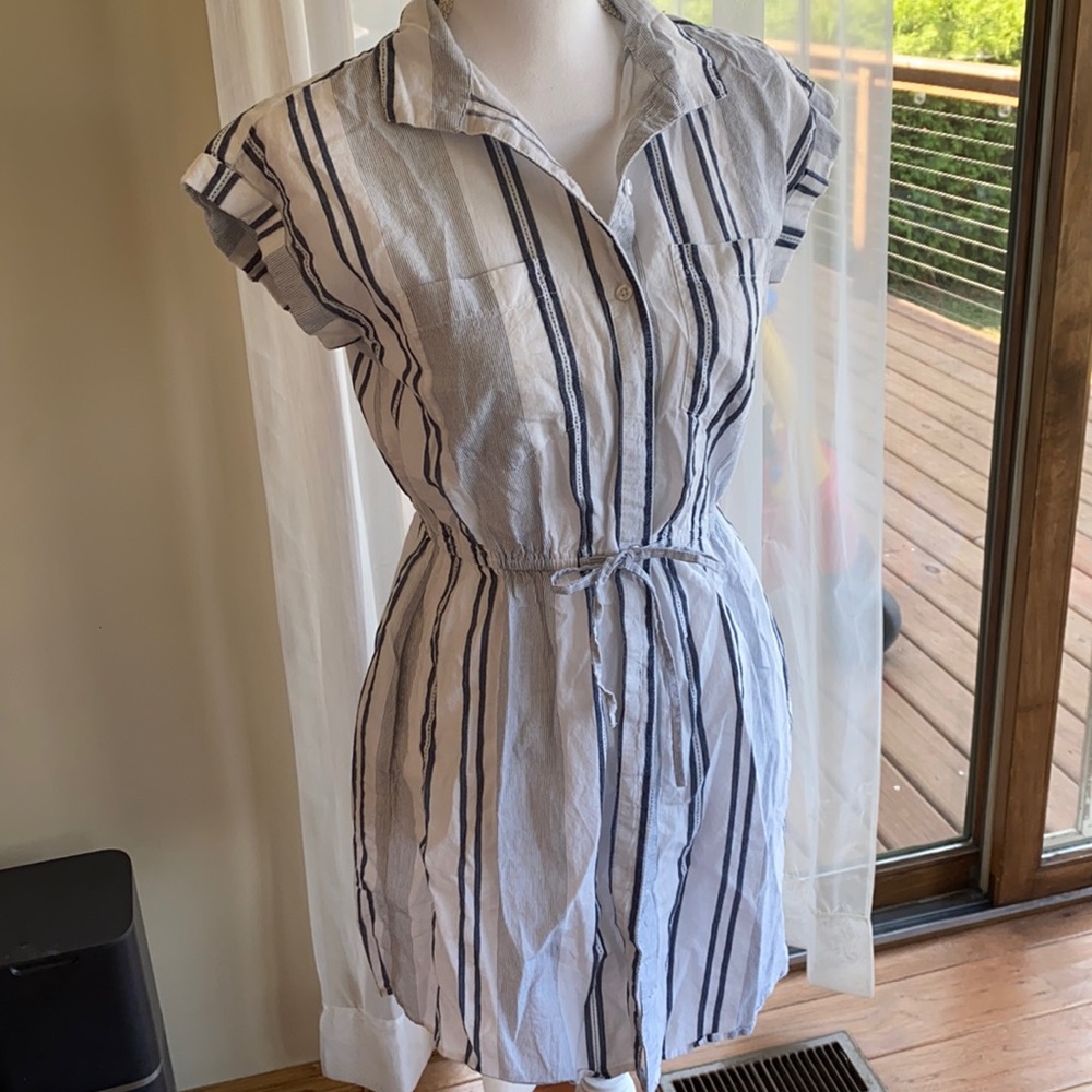 White with blue pinstripe dress!